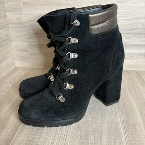 Sam Edelman Carolena Lace-Up Suede Booties Black